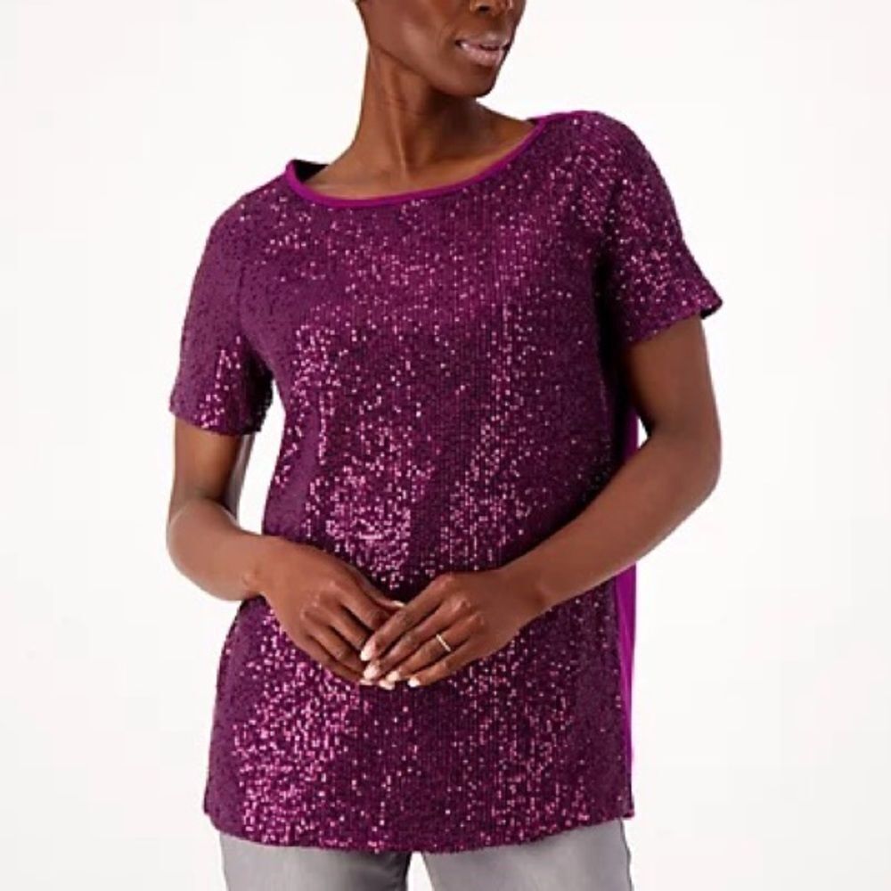 Belle by Kim Gravel Sequin Front Knit Back Top